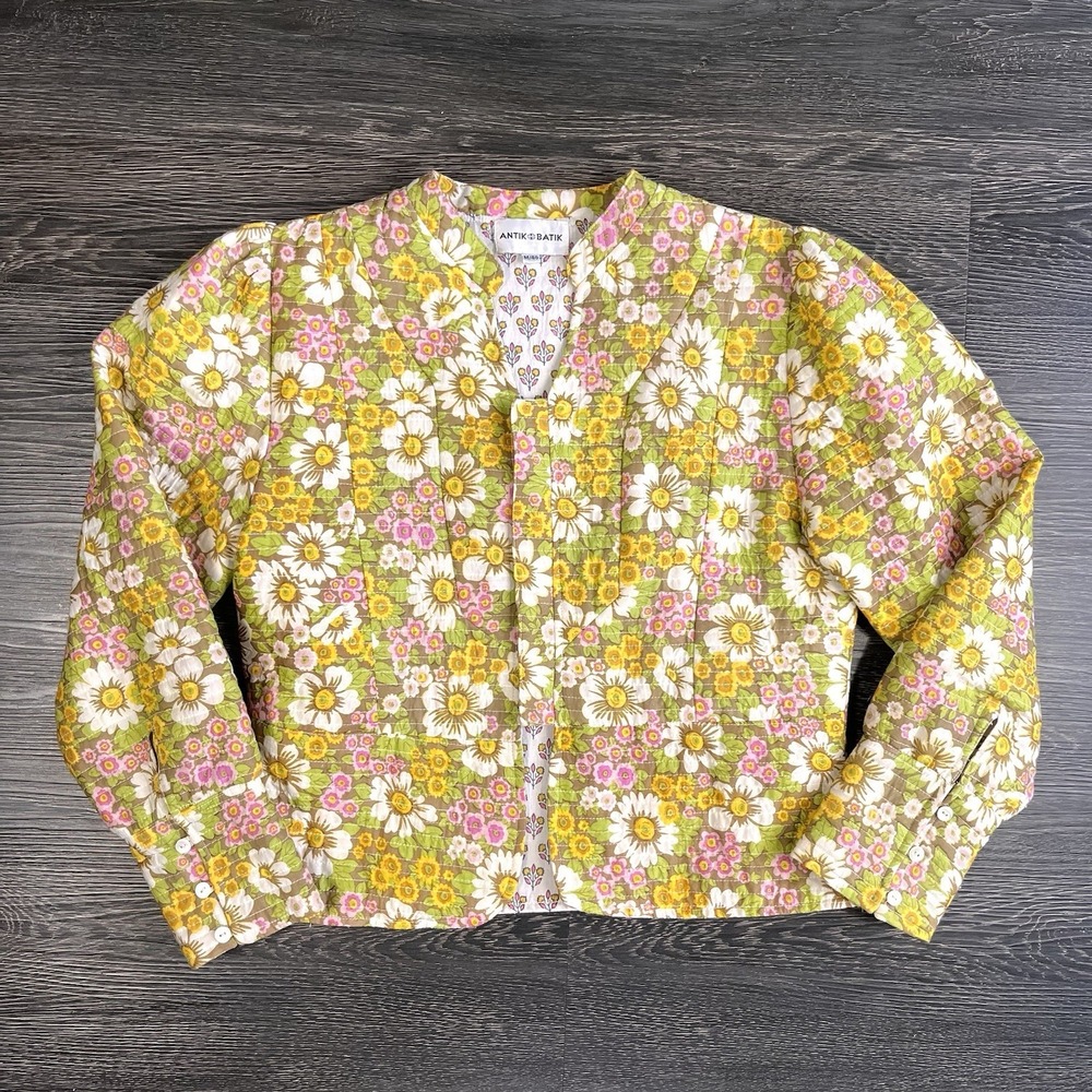 Antik Batik Mori Quilted Jacket Cotton Floral Daisy‎ Boho Chic Size M/40 Retro